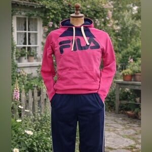 Fila Magenta & Navy Pullover Long Sleeve Hoodie